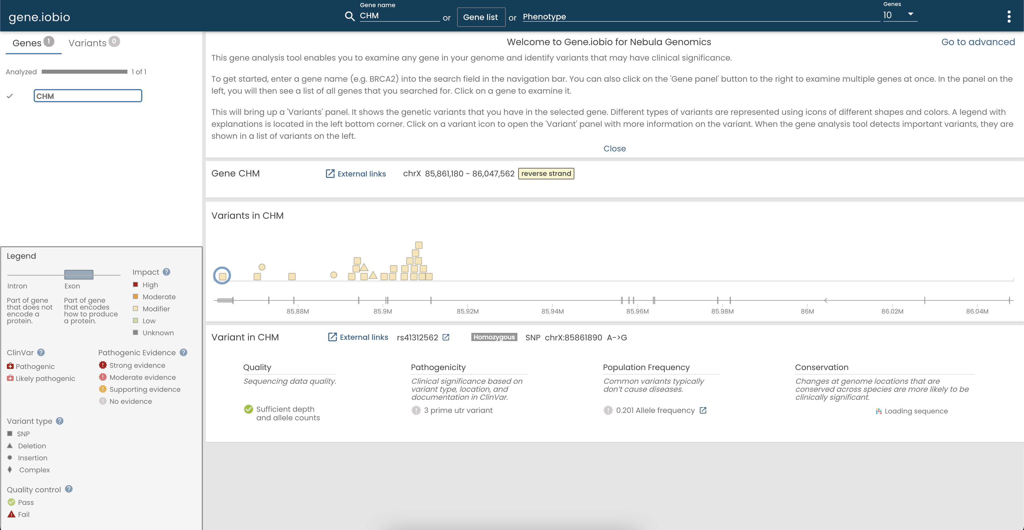 CHM gene iobio viewer